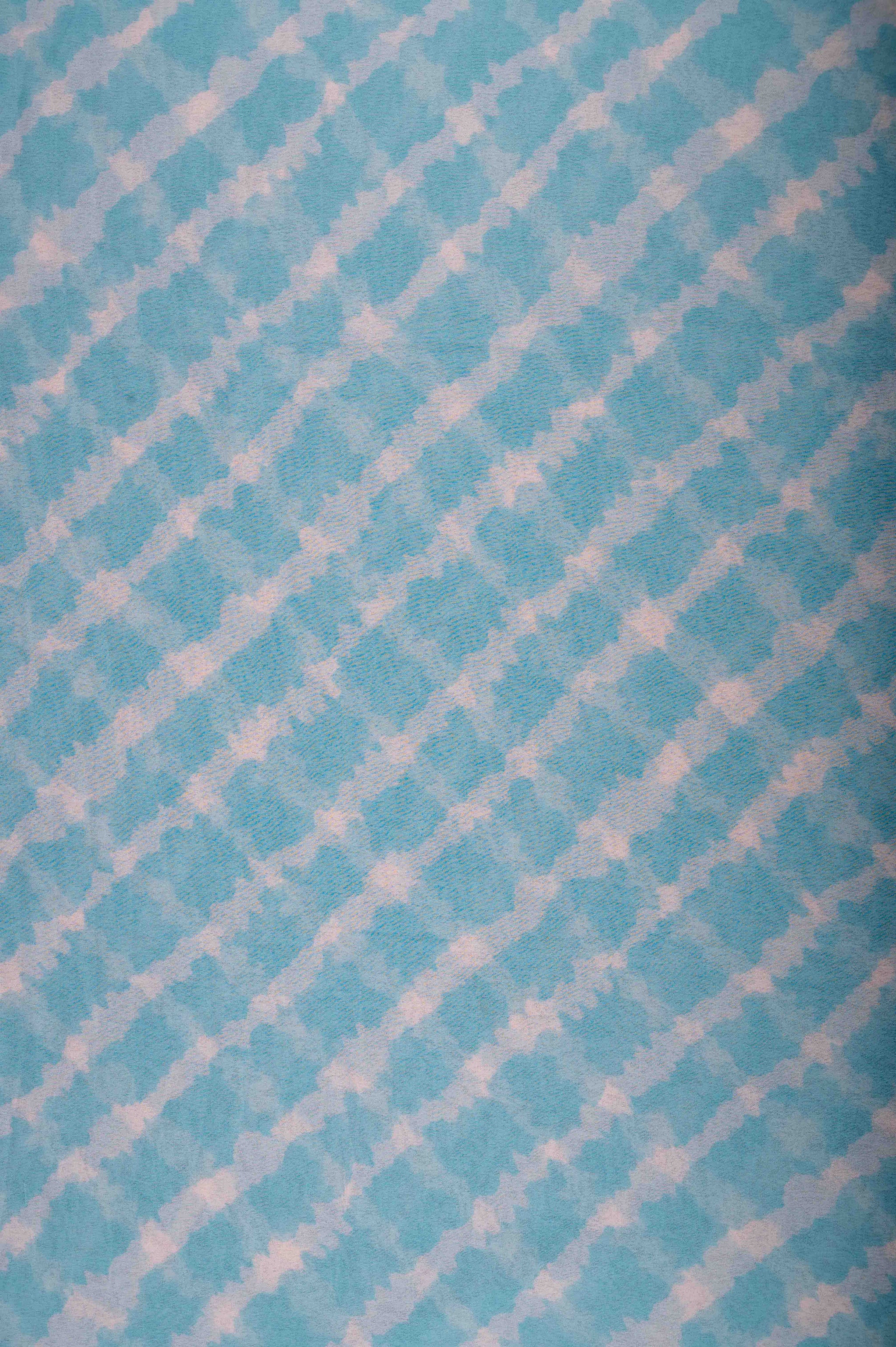 Sea Blue And White Big Width Georgette Fabric