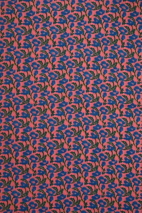 Pink and Blue Floral Normal Width Cotton Fabric