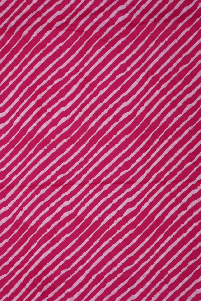 Pink and White Lehriya Cotton Fabric