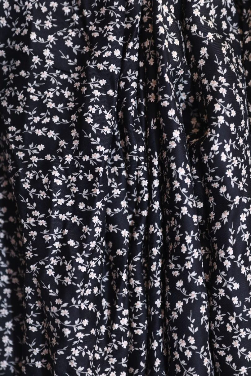 Black and White tiny Floral Rayon Fabric