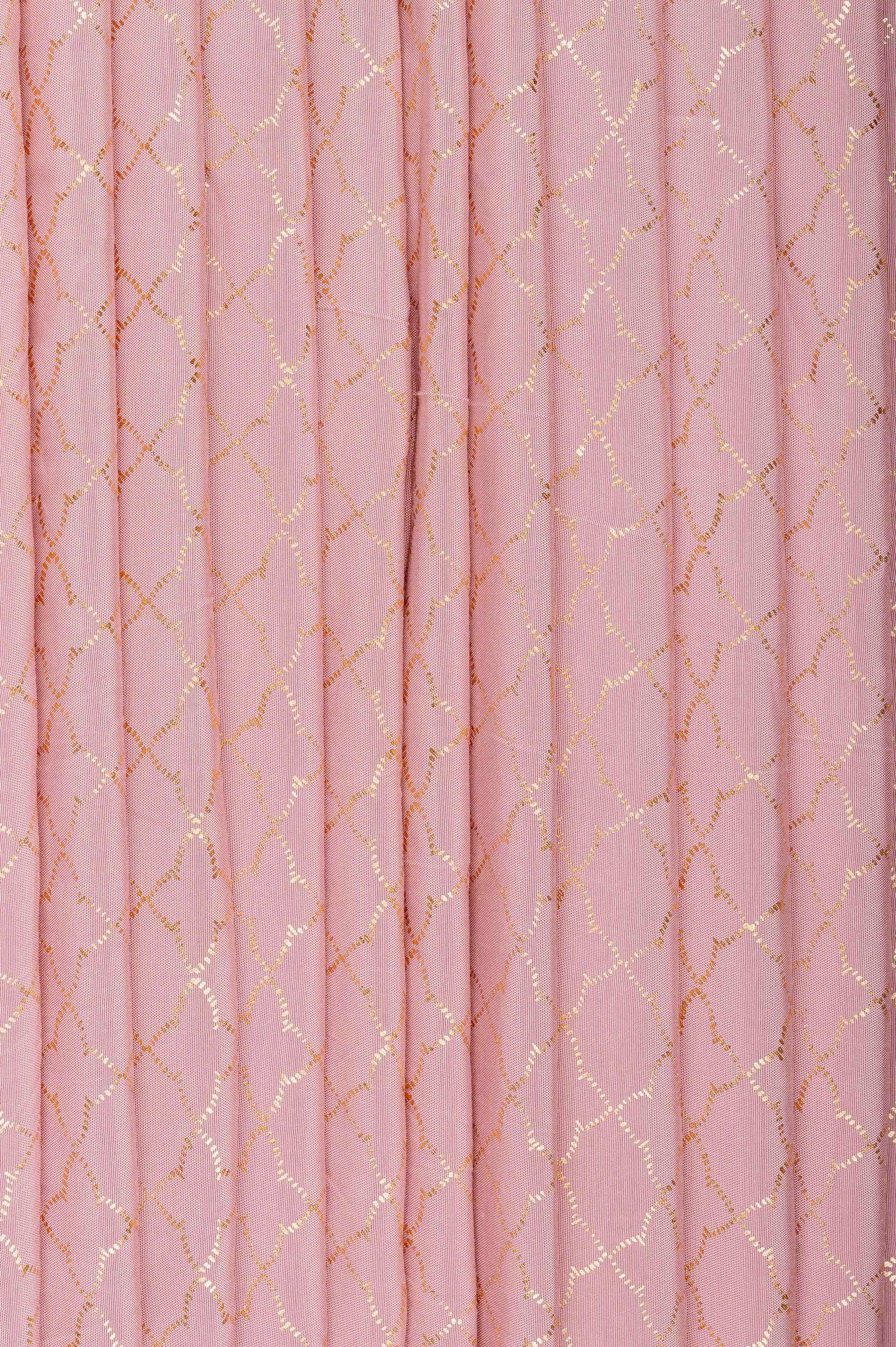 Onion Pink With Gold Design Big width Crepe Fabric