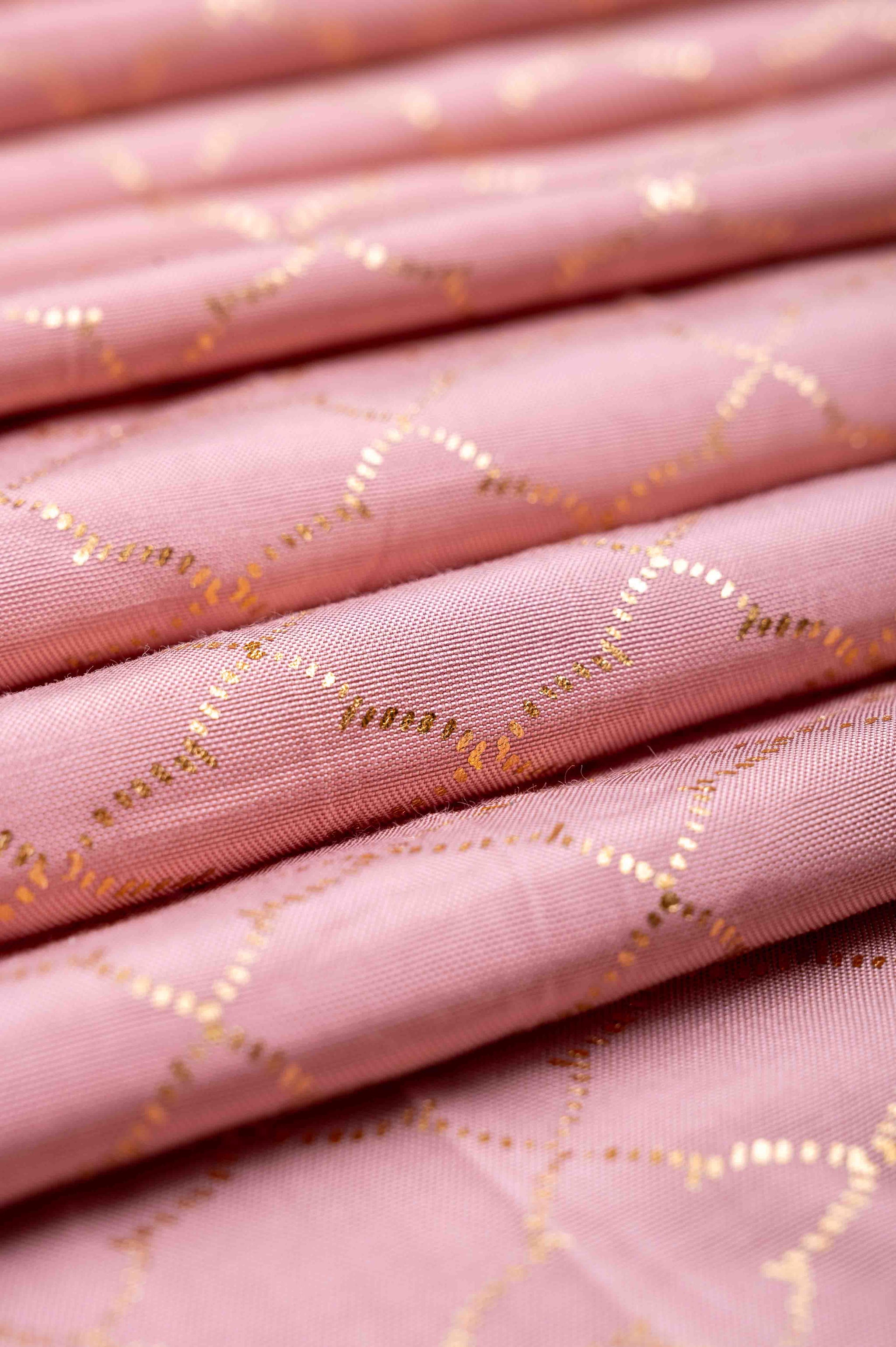 Onion Pink With Gold Design Big width Crepe Fabric