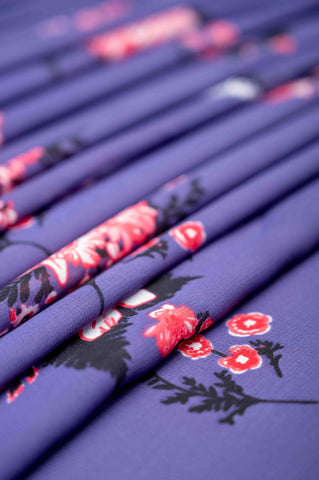 Purple Floral Normal Width Georgette Fabric - II