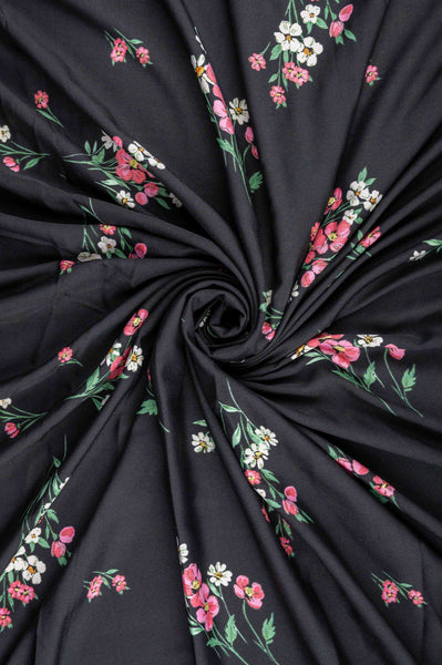 Black Floral Big width Crepe Fabric
