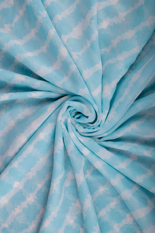 Sea Blue And White Big Width Georgette Fabric