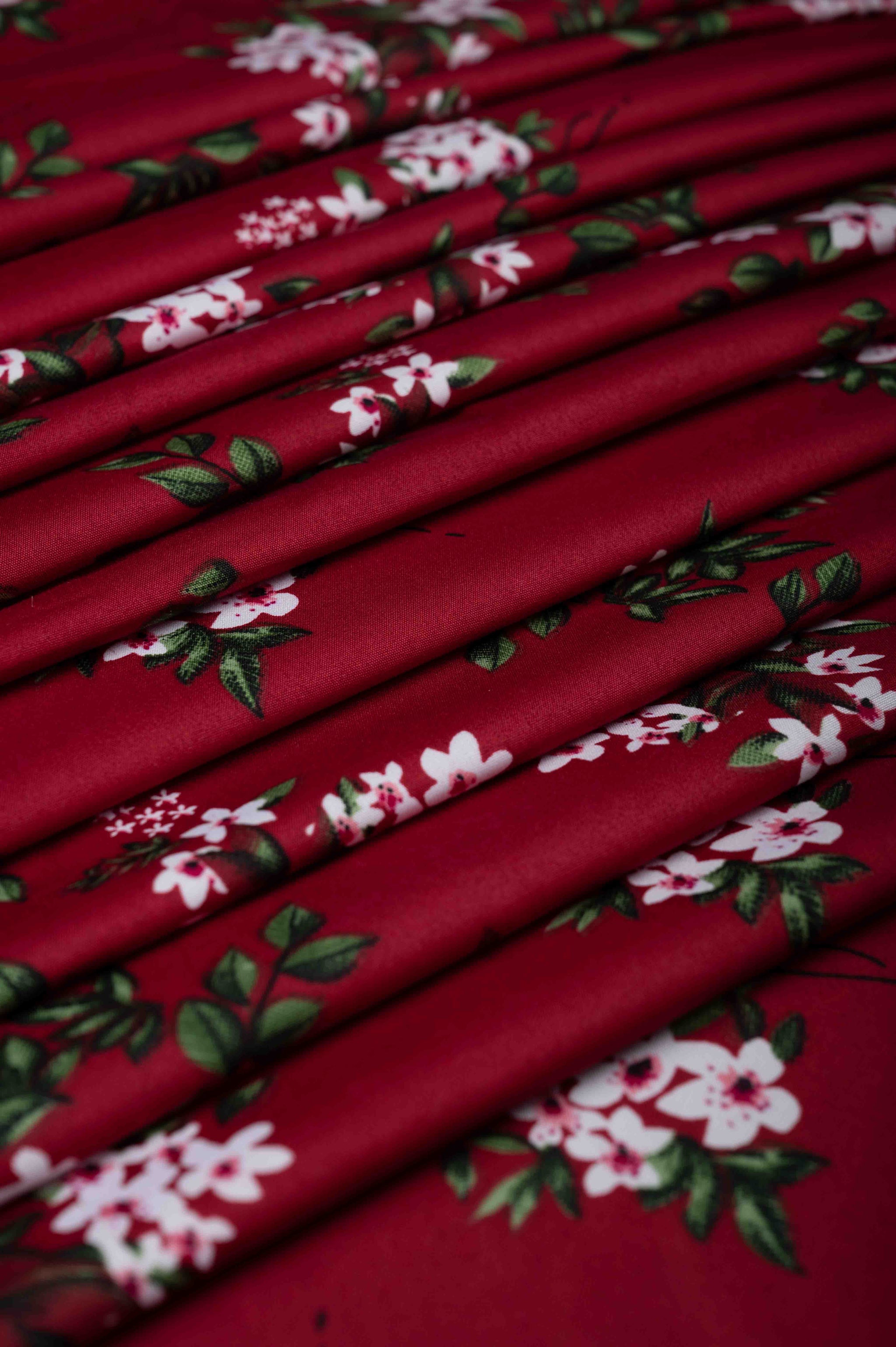 Maroon Floral Small Width Crepe Fabric