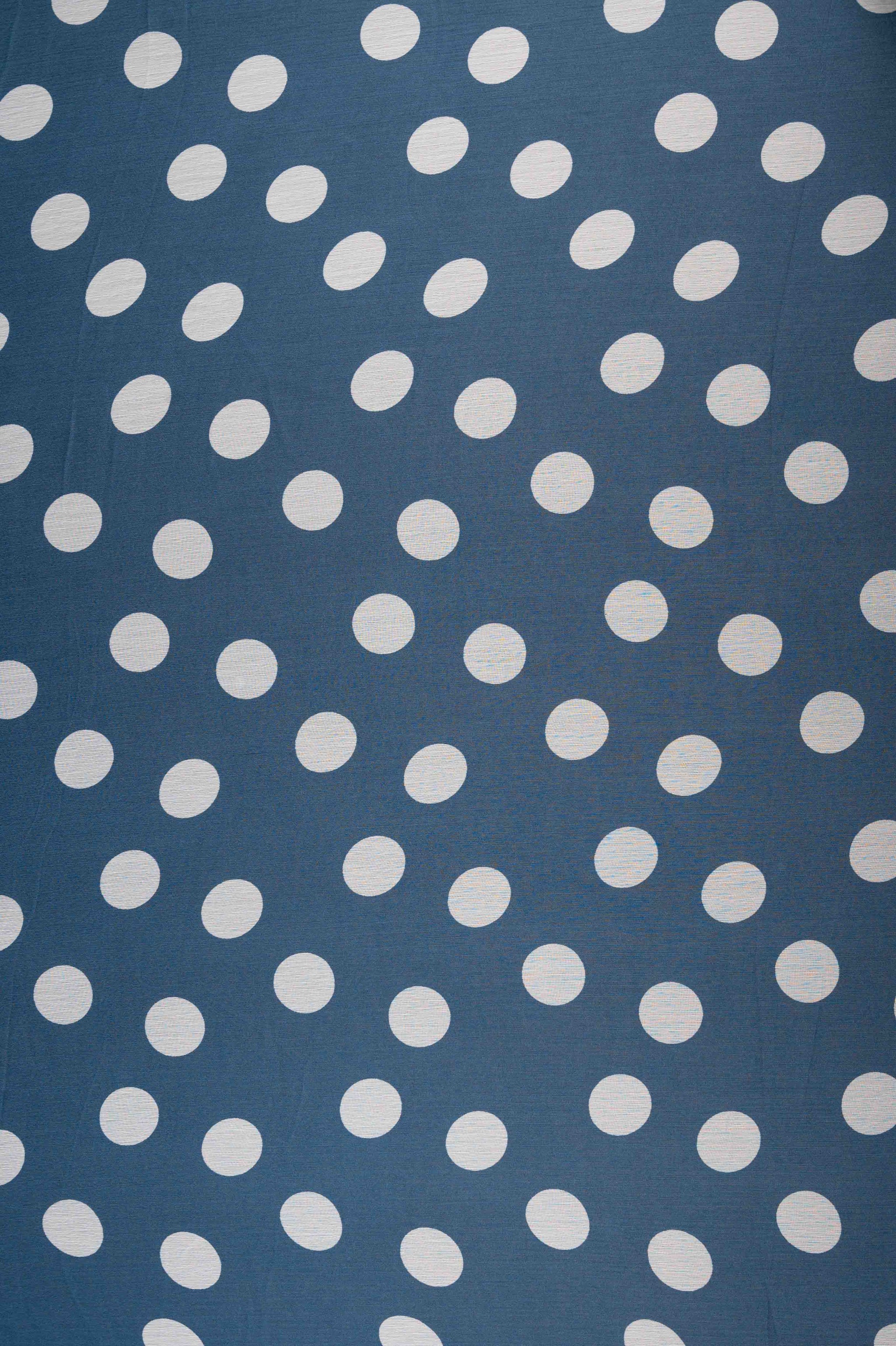 Sky Blue And White Big Polka Dots Big Width Georgette Fabric