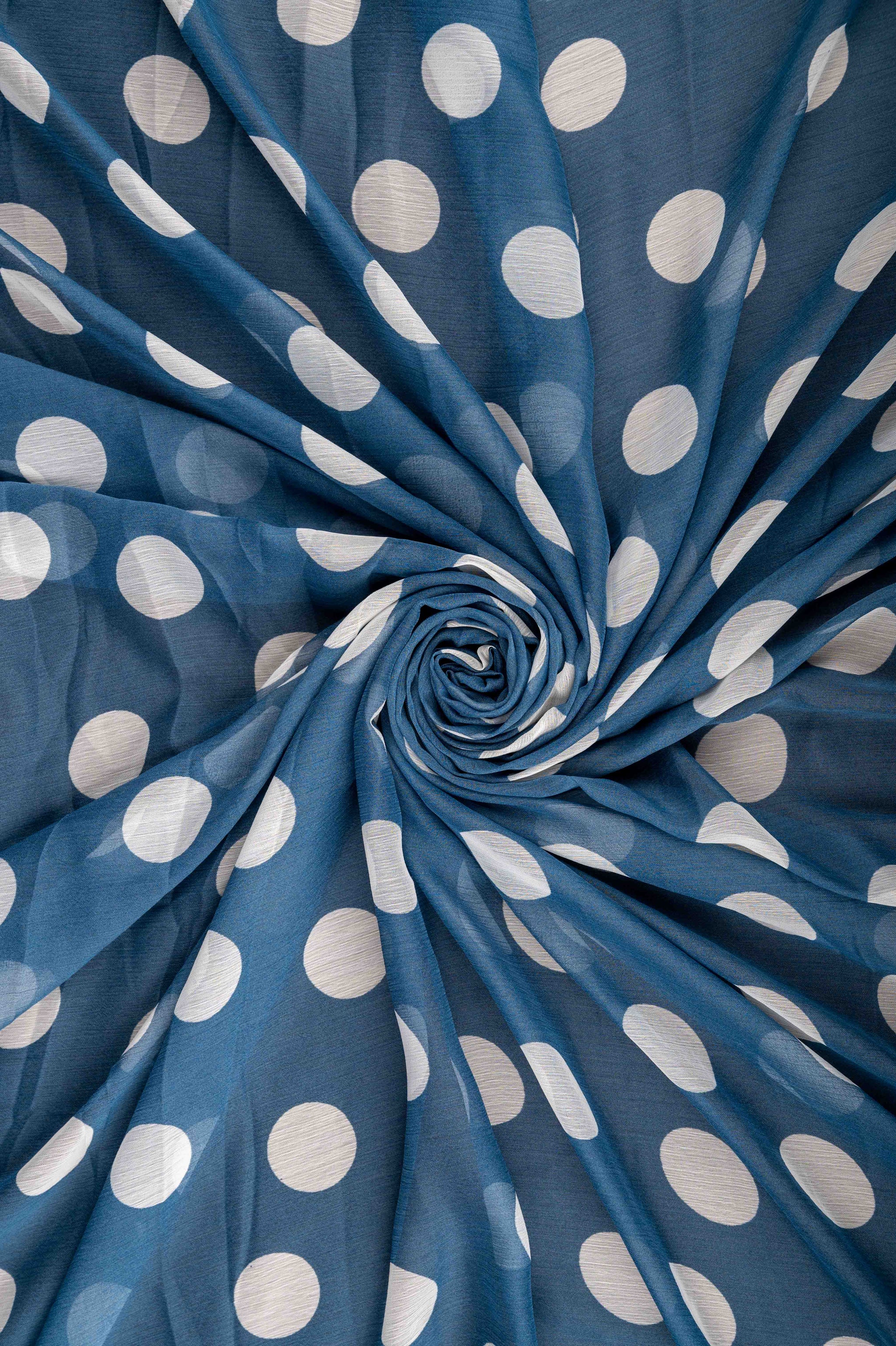 Indigo Blue And White Polka Dots Big Width Chiffon Fabric