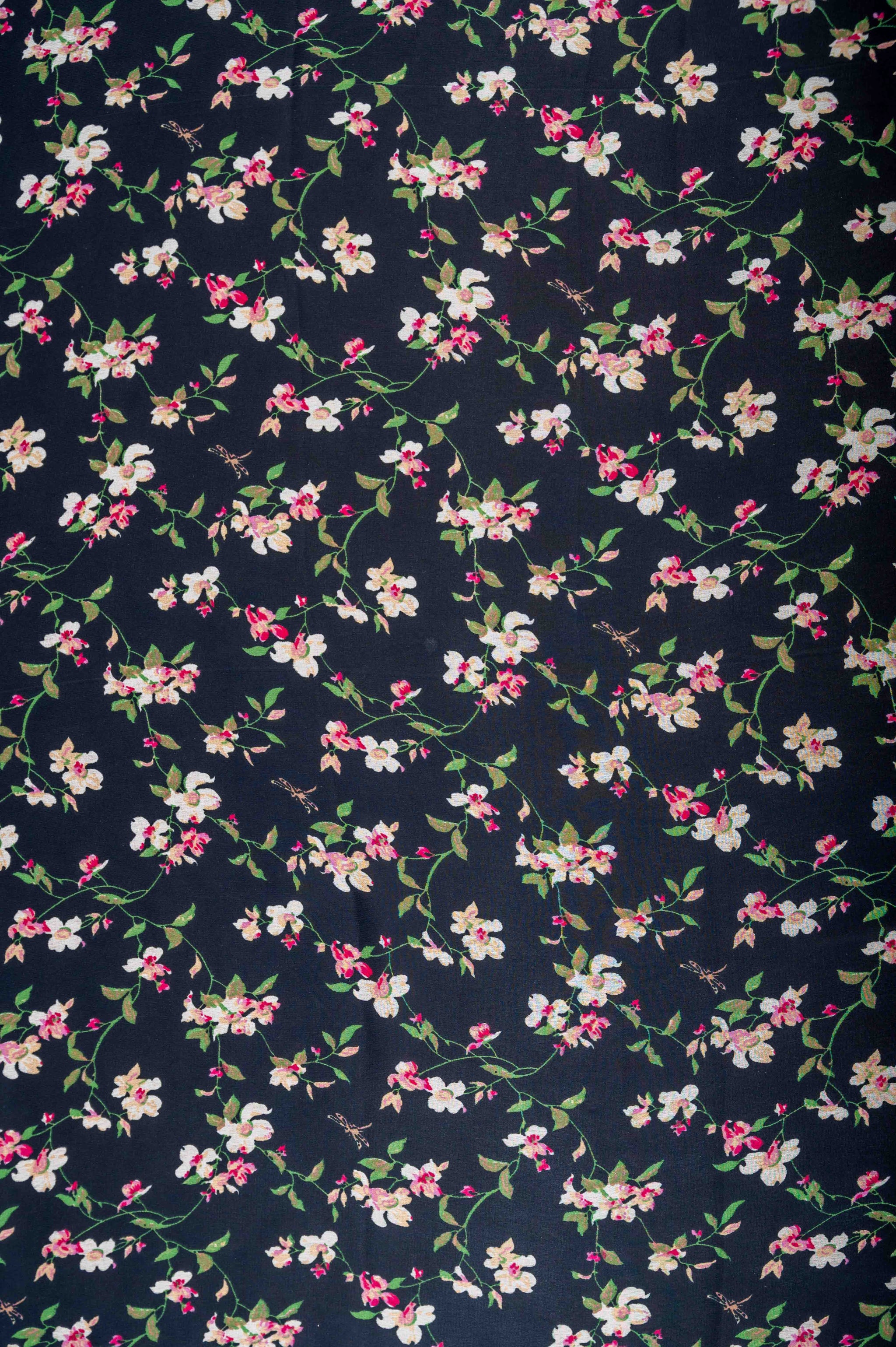 Black Multi Floral Normal Width Georgette Fabric