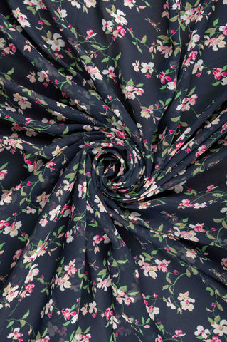 Black Multi Floral Normal Width Georgette Fabric