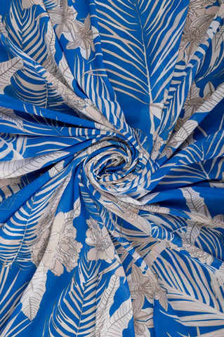 Bright Blue Big Floral Print Big Width Georgette Fabric
