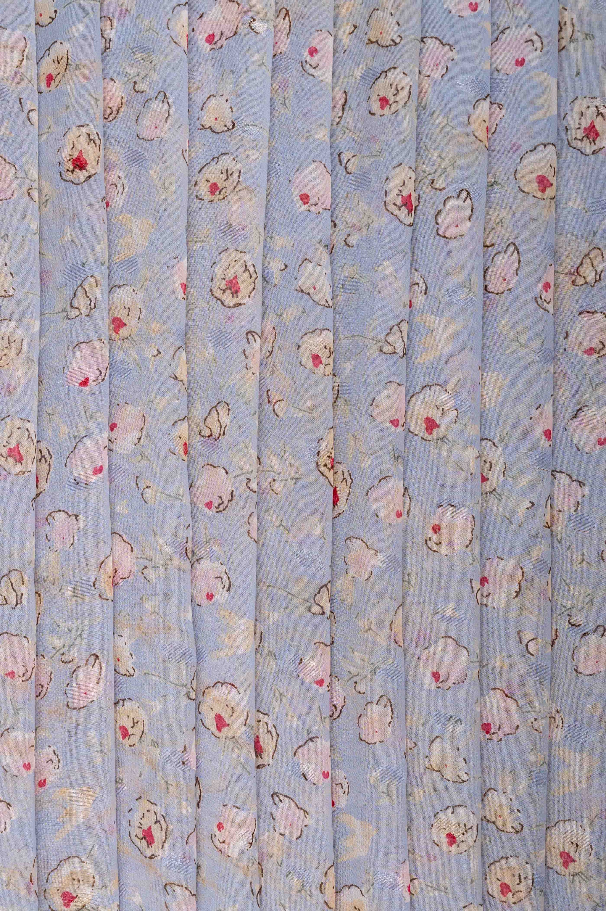 Powder Blue With Silver Dots Big Width Georgette Fabric