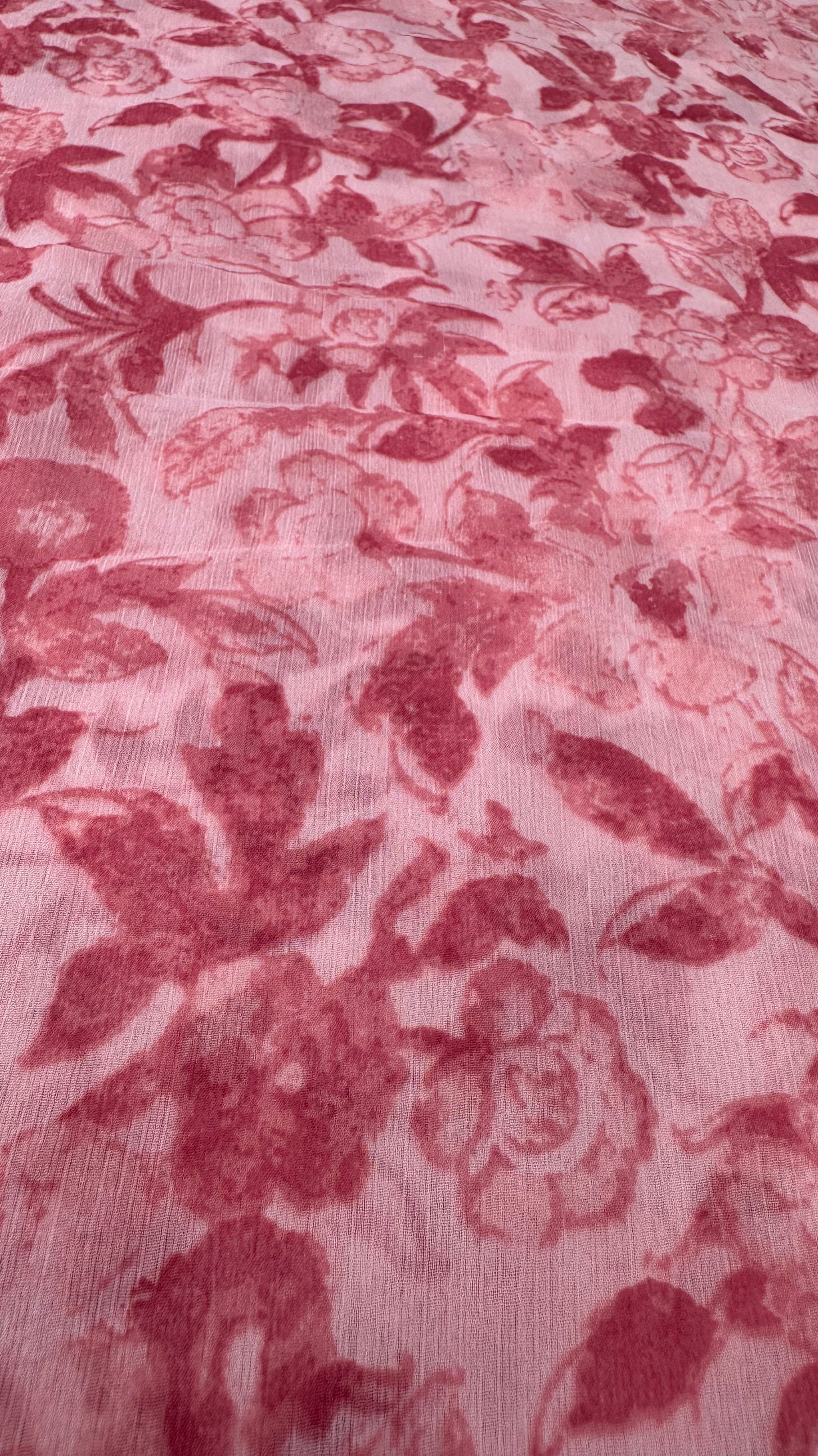 Red Floral Big Width Chiffon Fabric.