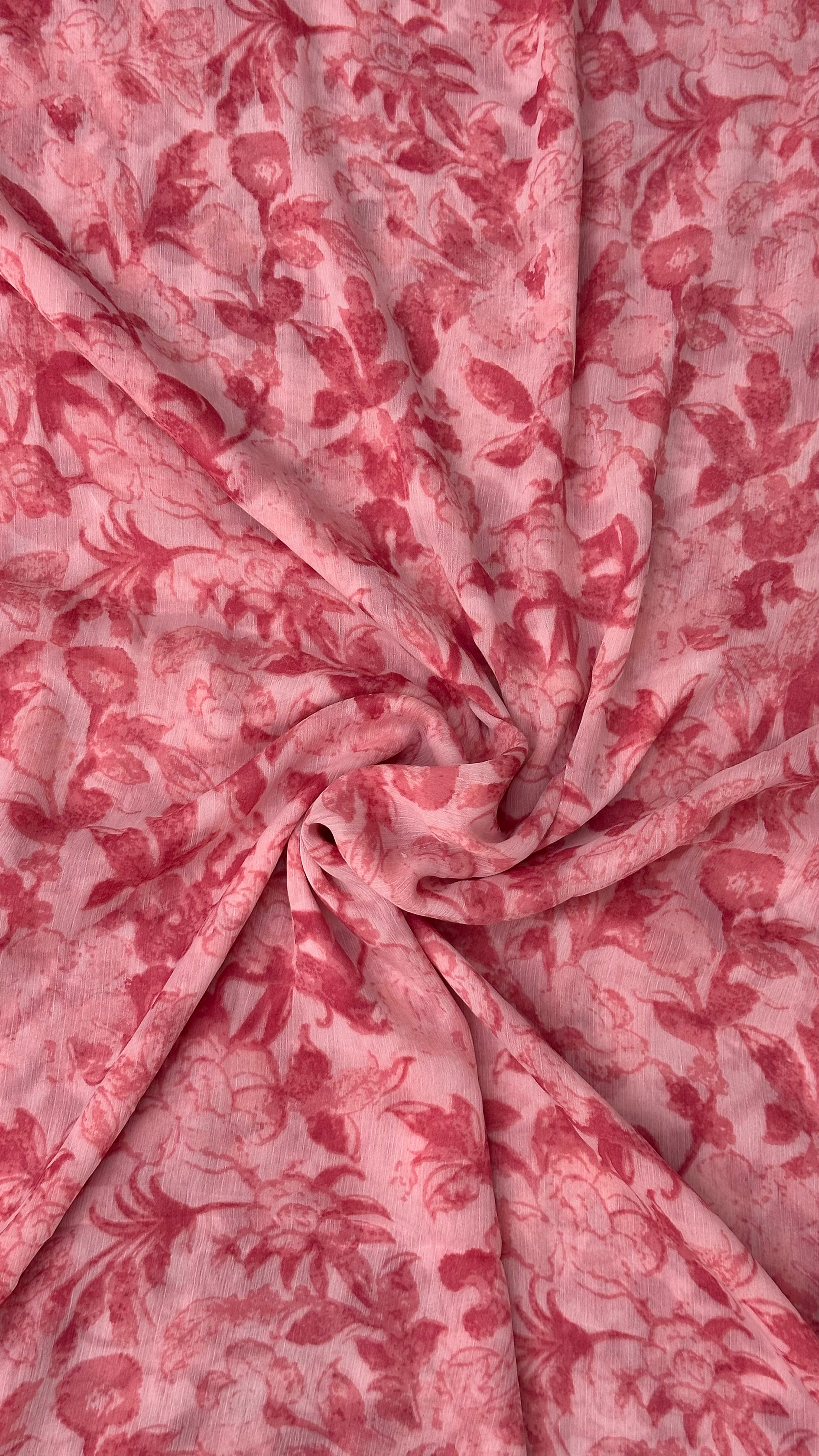 Red Floral Big Width Chiffon Fabric.