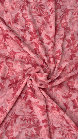 Red Floral Big Width Chiffon Fabric.