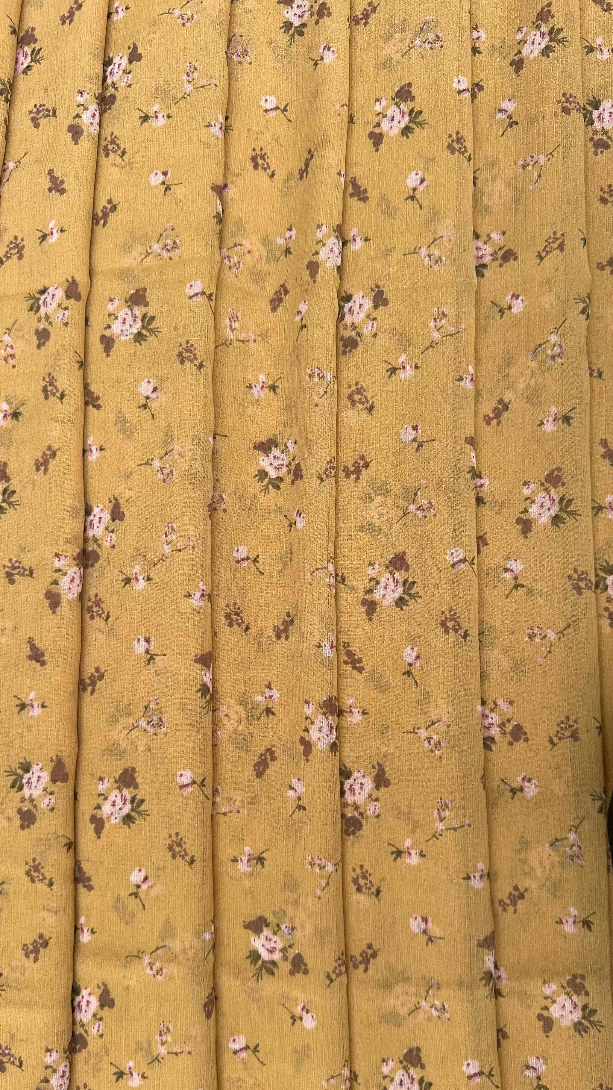 Golden Yellow With Small Floral Print Big Width Chiffon Fabric