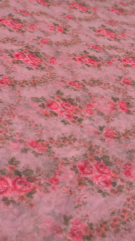 Dusty Pink Floral Print Big Width Net Fabric