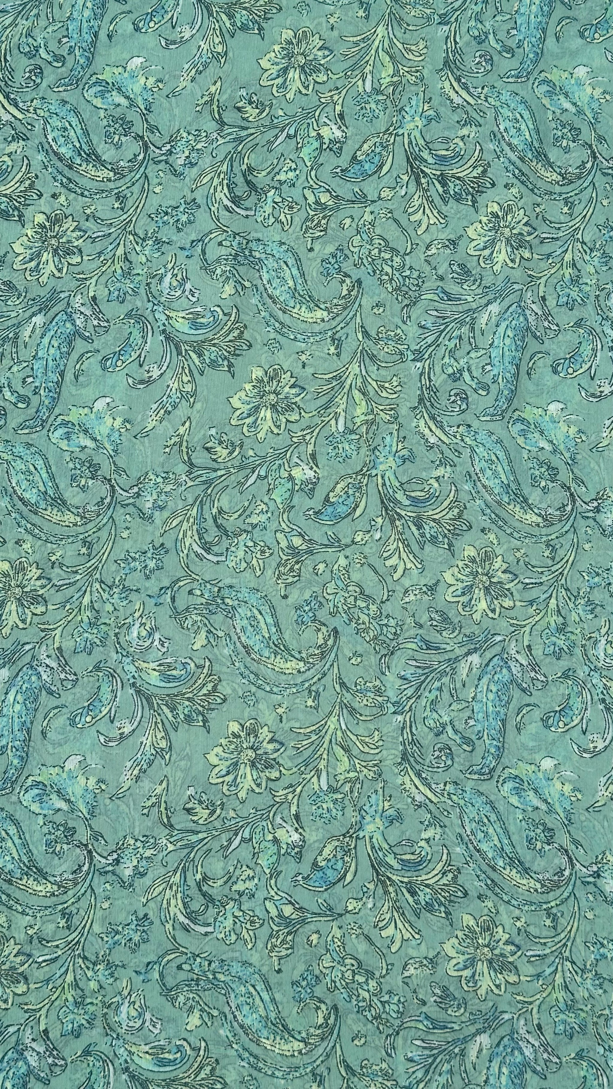 Turquoise Blue With Multicolour  Floral Print Big Width Chiffon Fabric