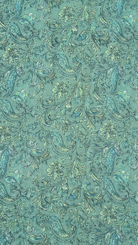 Turquoise Blue With Multicolour  Floral Print Big Width Chiffon Fabric