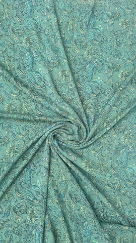 Turquoise Blue With Multicolour  Floral Print Big Width Chiffon Fabric