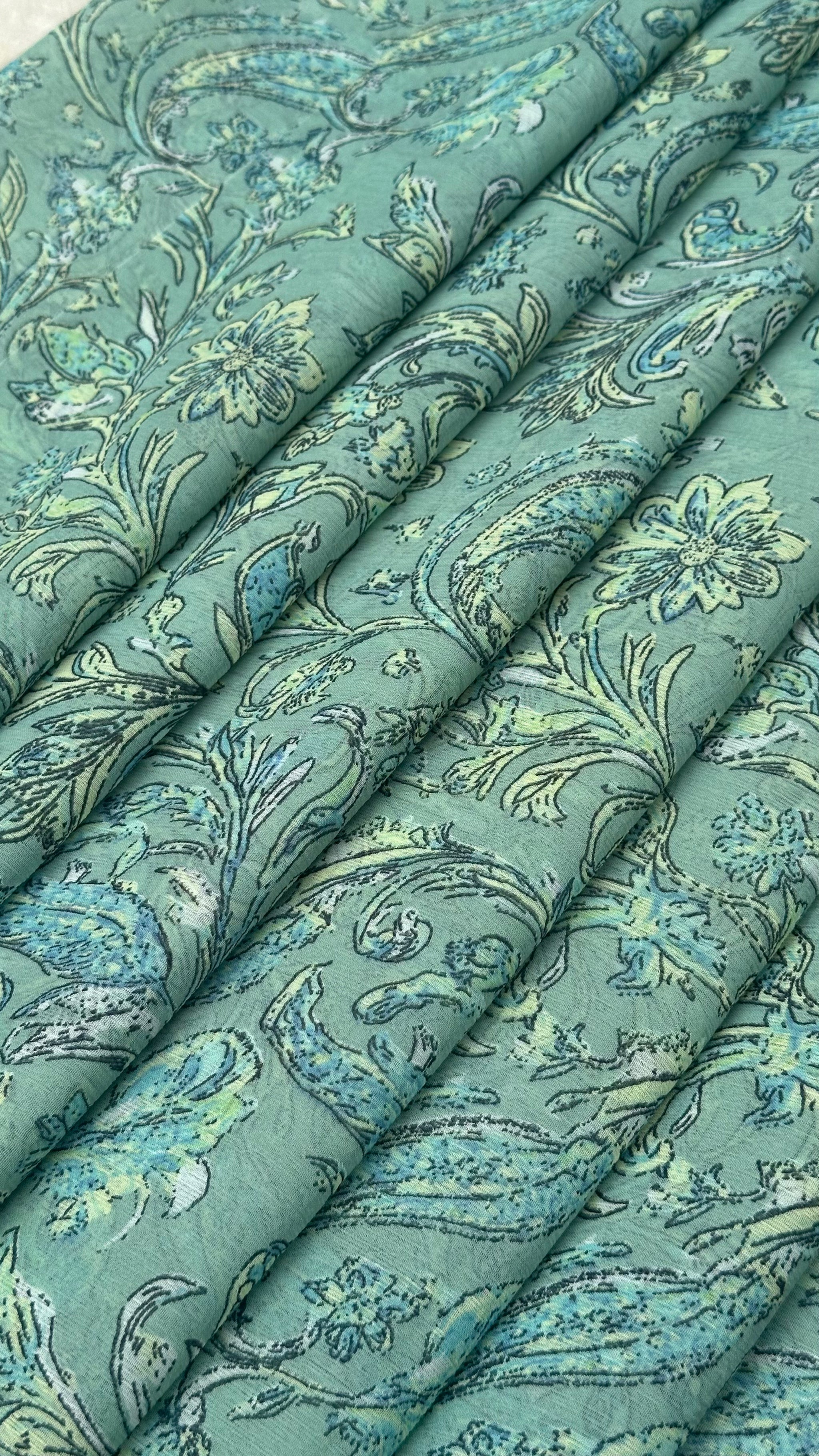 Turquoise Blue With Multicolour  Floral Print Big Width Chiffon Fabric