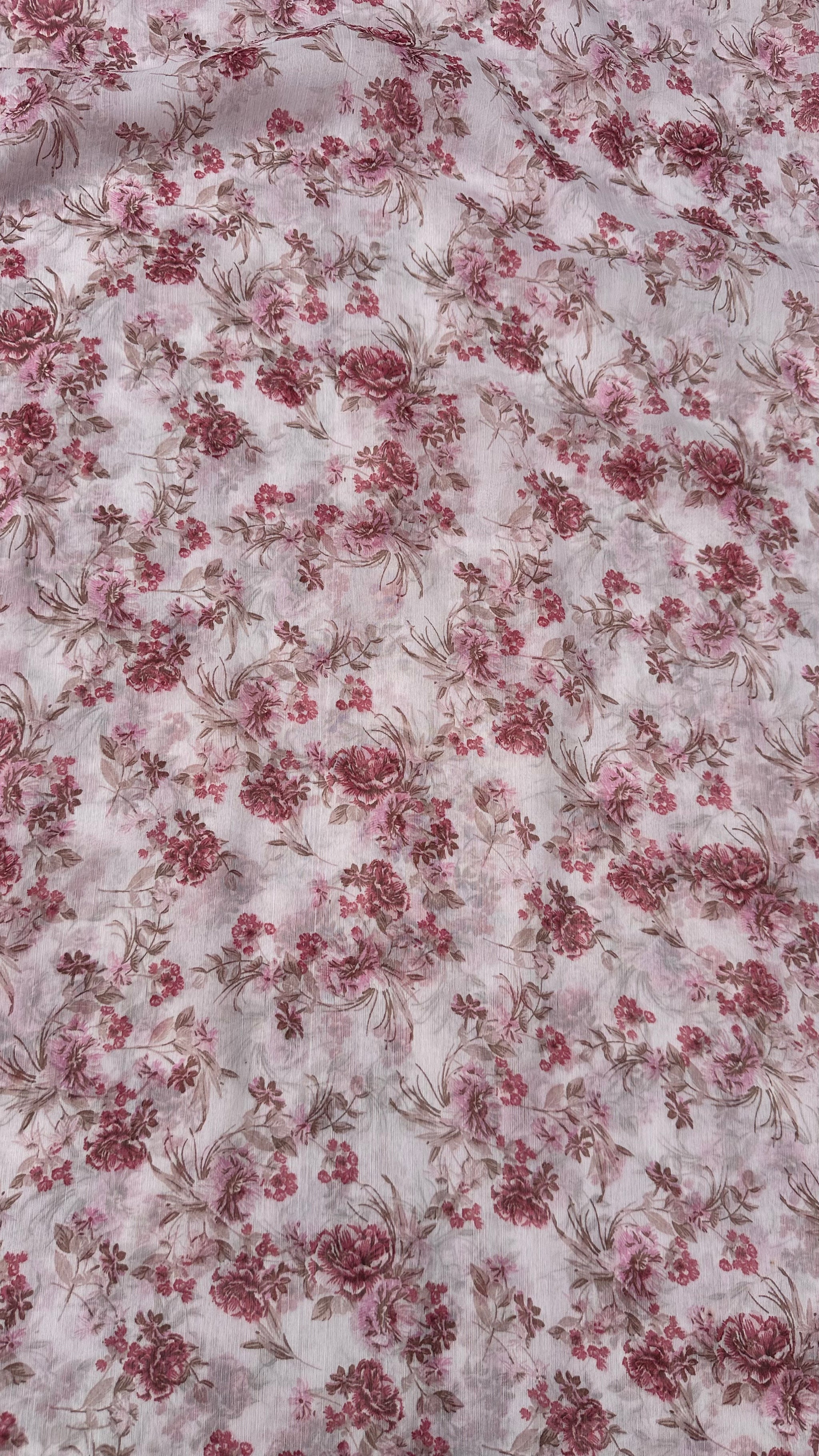 Pink Floral Big Width Chiffon Fabric
