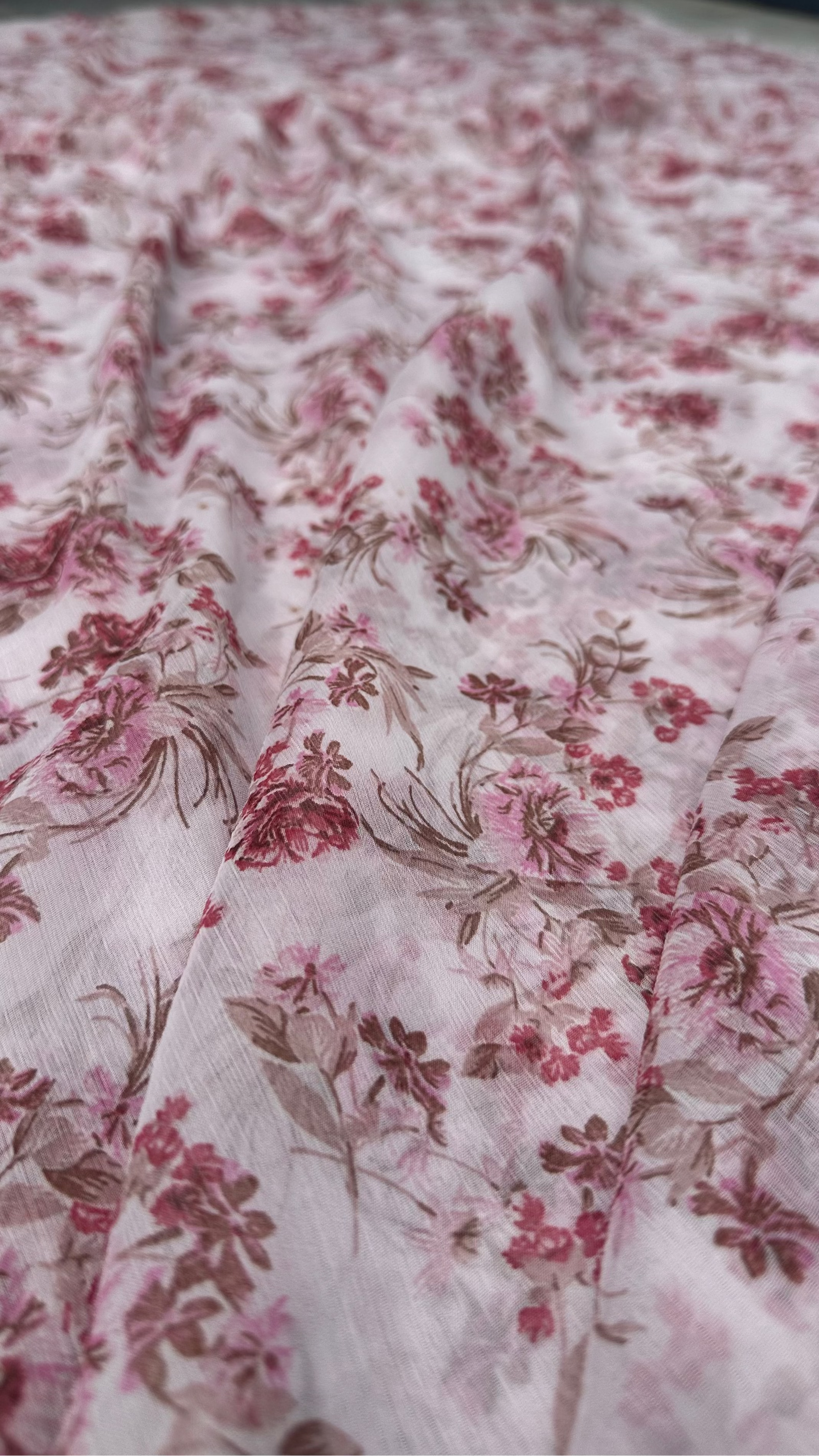 Pink Floral Big Width Chiffon Fabric