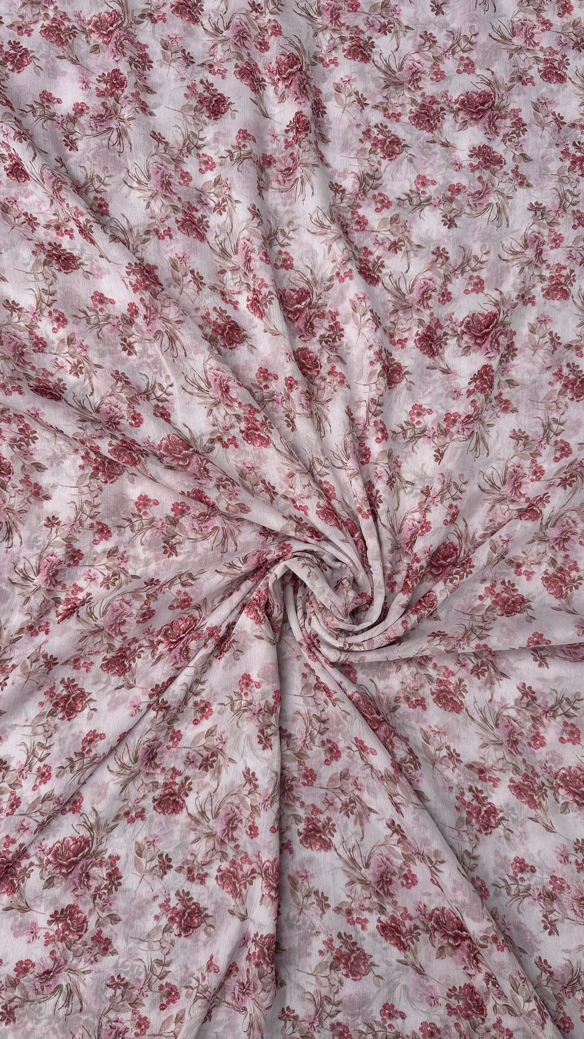 Pink Floral Big Width Chiffon Fabric
