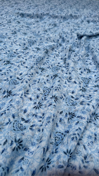 Powder Blue With Dark Blue Print Big Width Chiffon Fabric