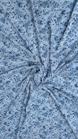Powder Blue With Dark Blue Print Big Width Chiffon Fabric