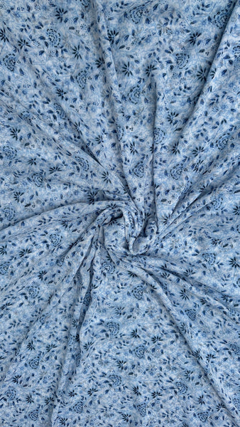 Powder Blue With Dark Blue Print Big Width Chiffon Fabric