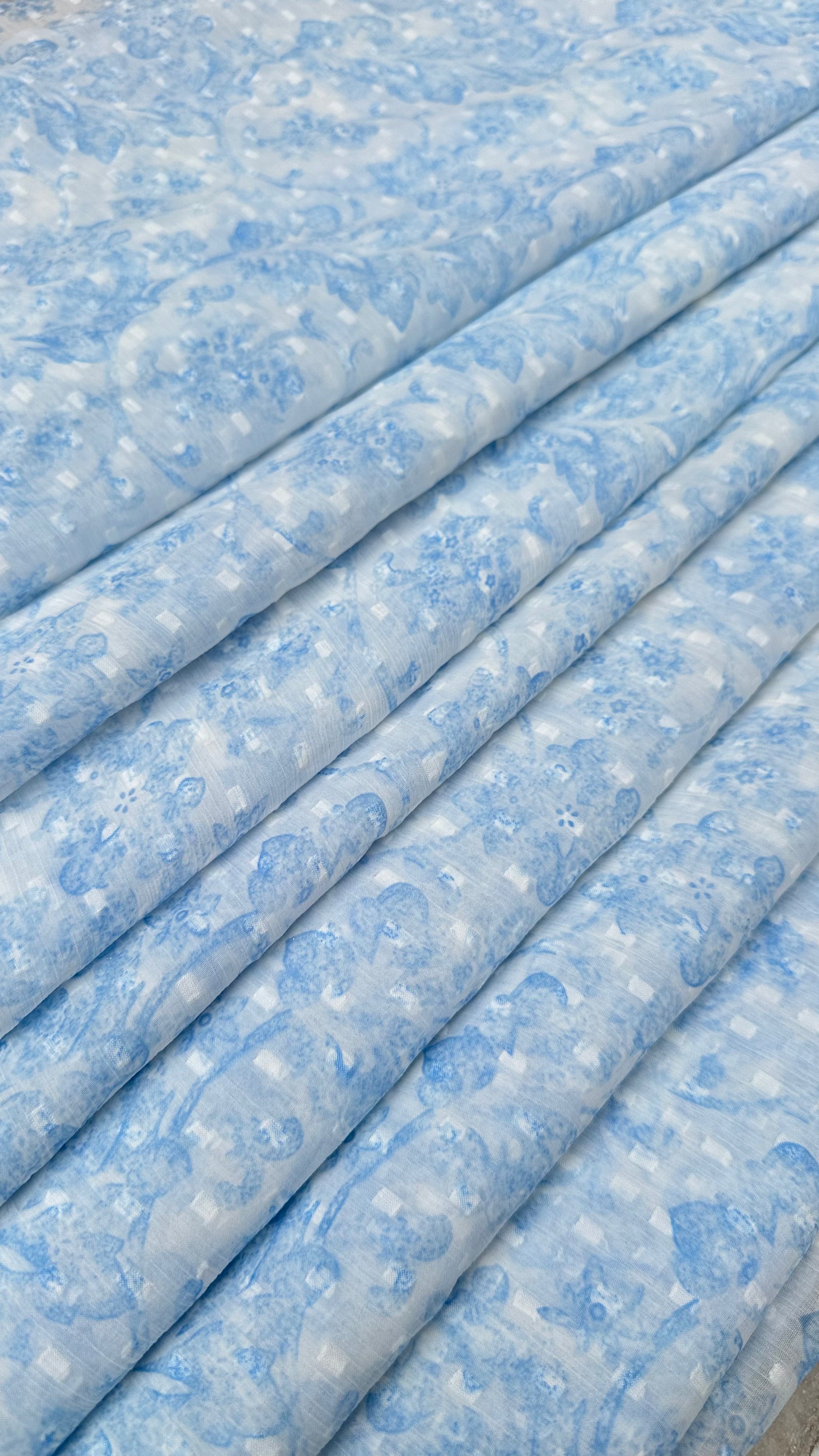 Powder Blue Booti Big Width Chiffon Fabric