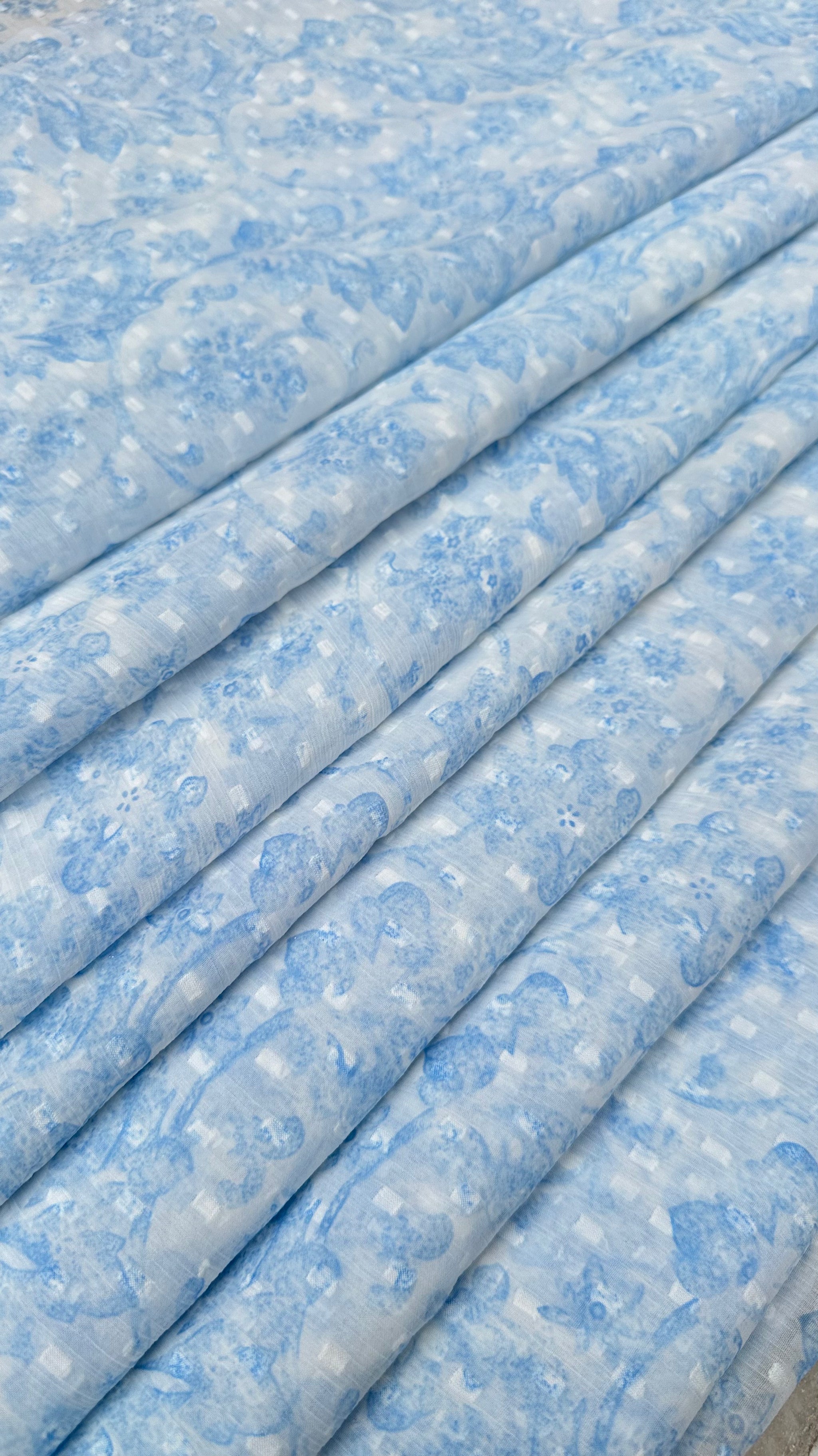 Powder Blue Booti Big Width Chiffon Fabric