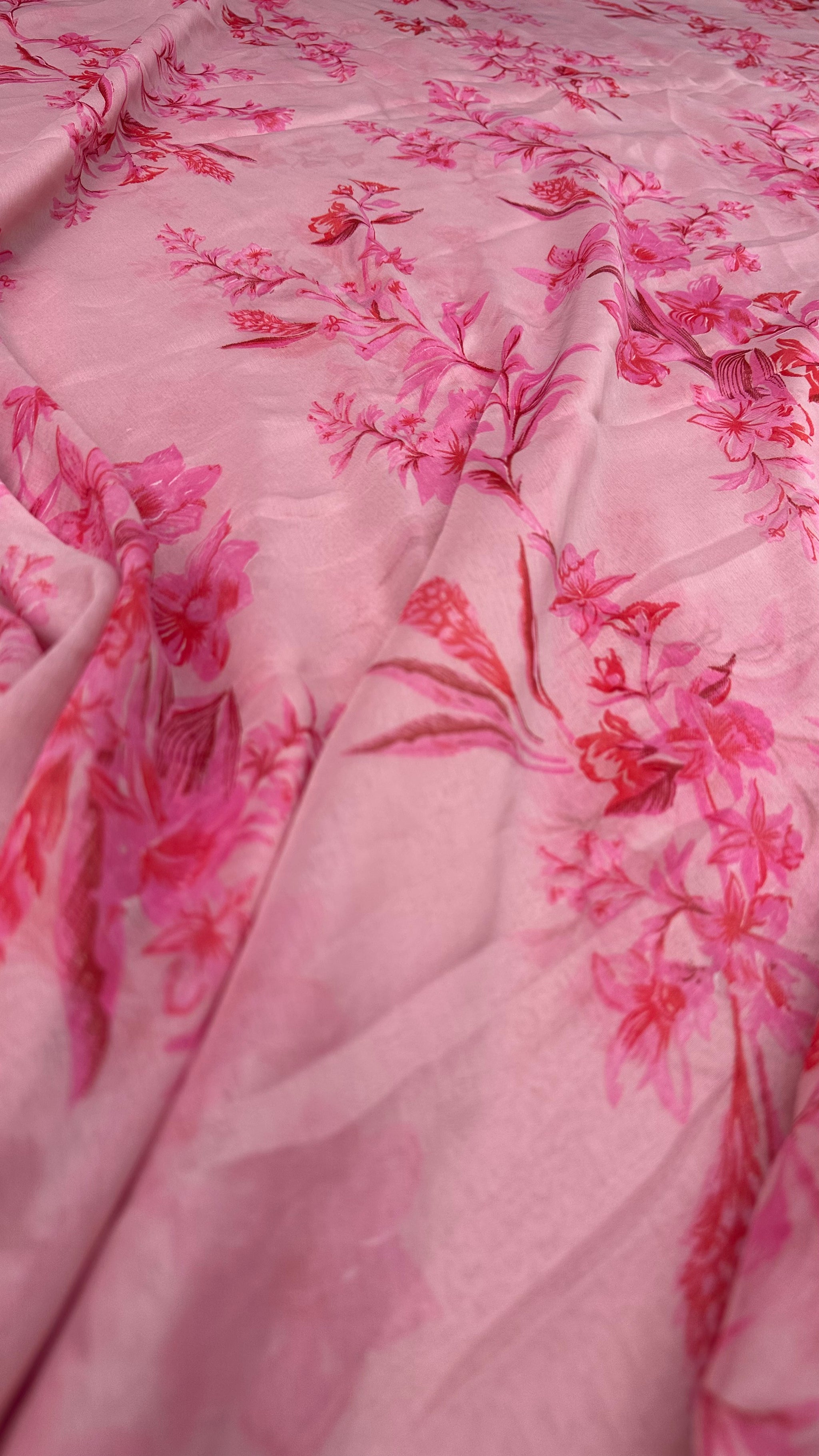 Baby Pink With Pink  Floral Print Big Width Chiffon Fabric