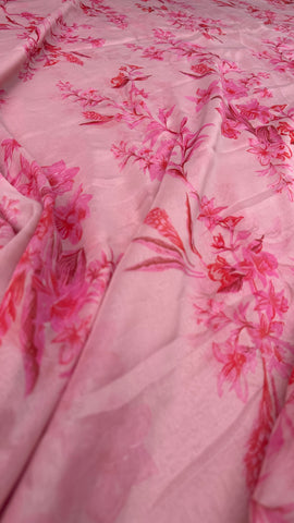 Baby Pink With Pink  Floral Print Big Width Chiffon Fabric
