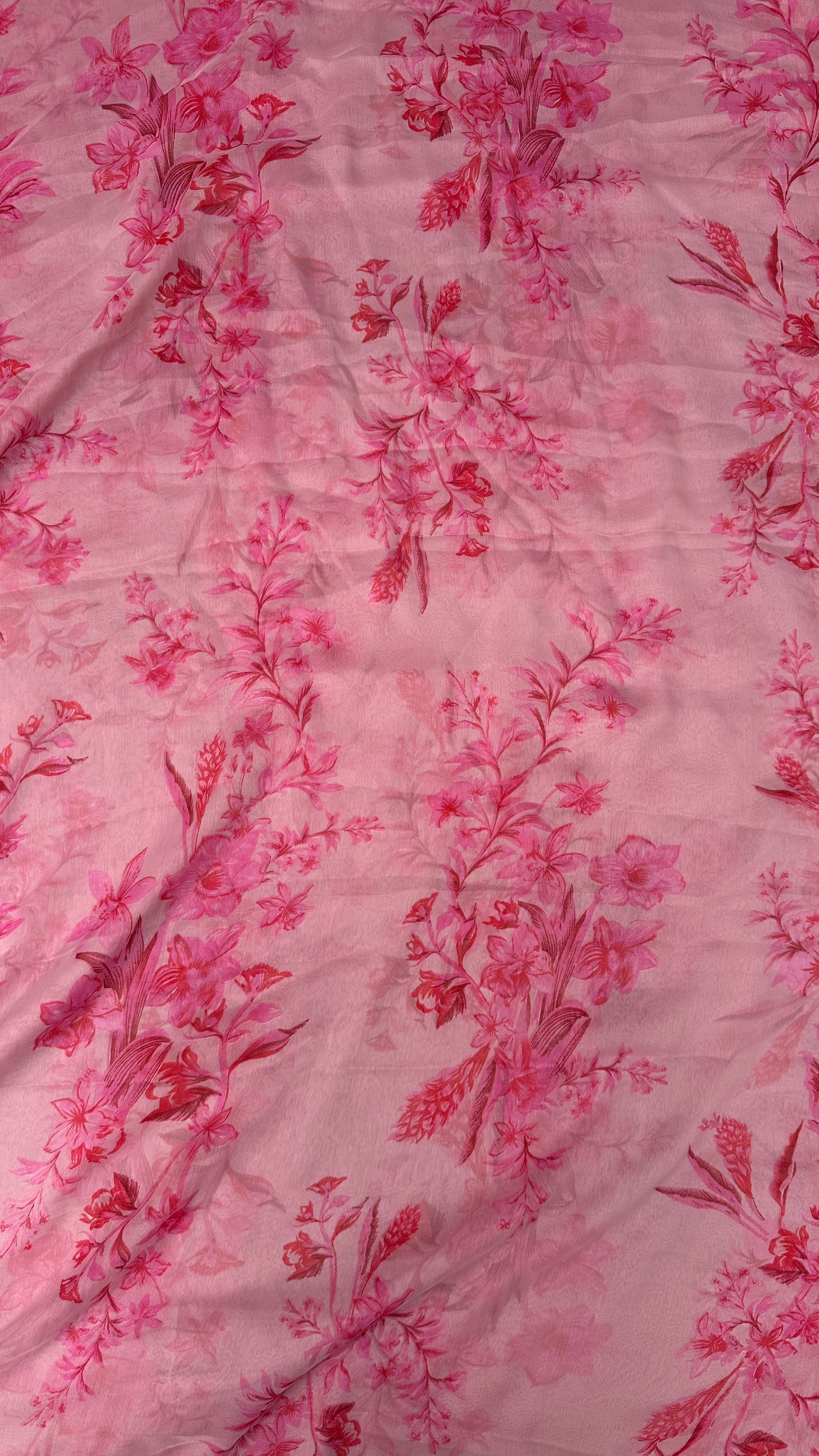 Baby Pink With Pink  Floral Print Big Width Chiffon Fabric