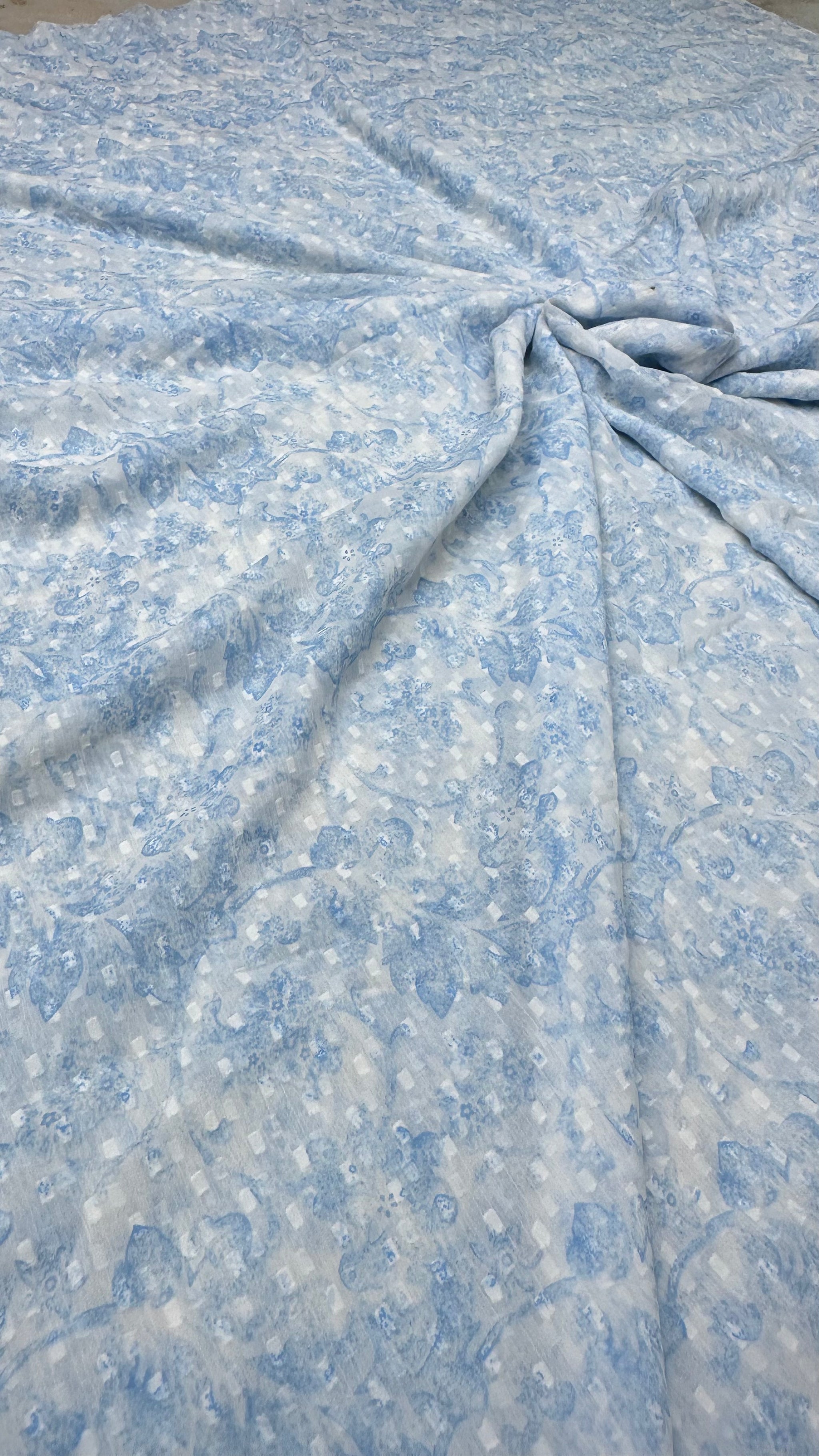 Powder Blue Booti Big Width Chiffon Fabric