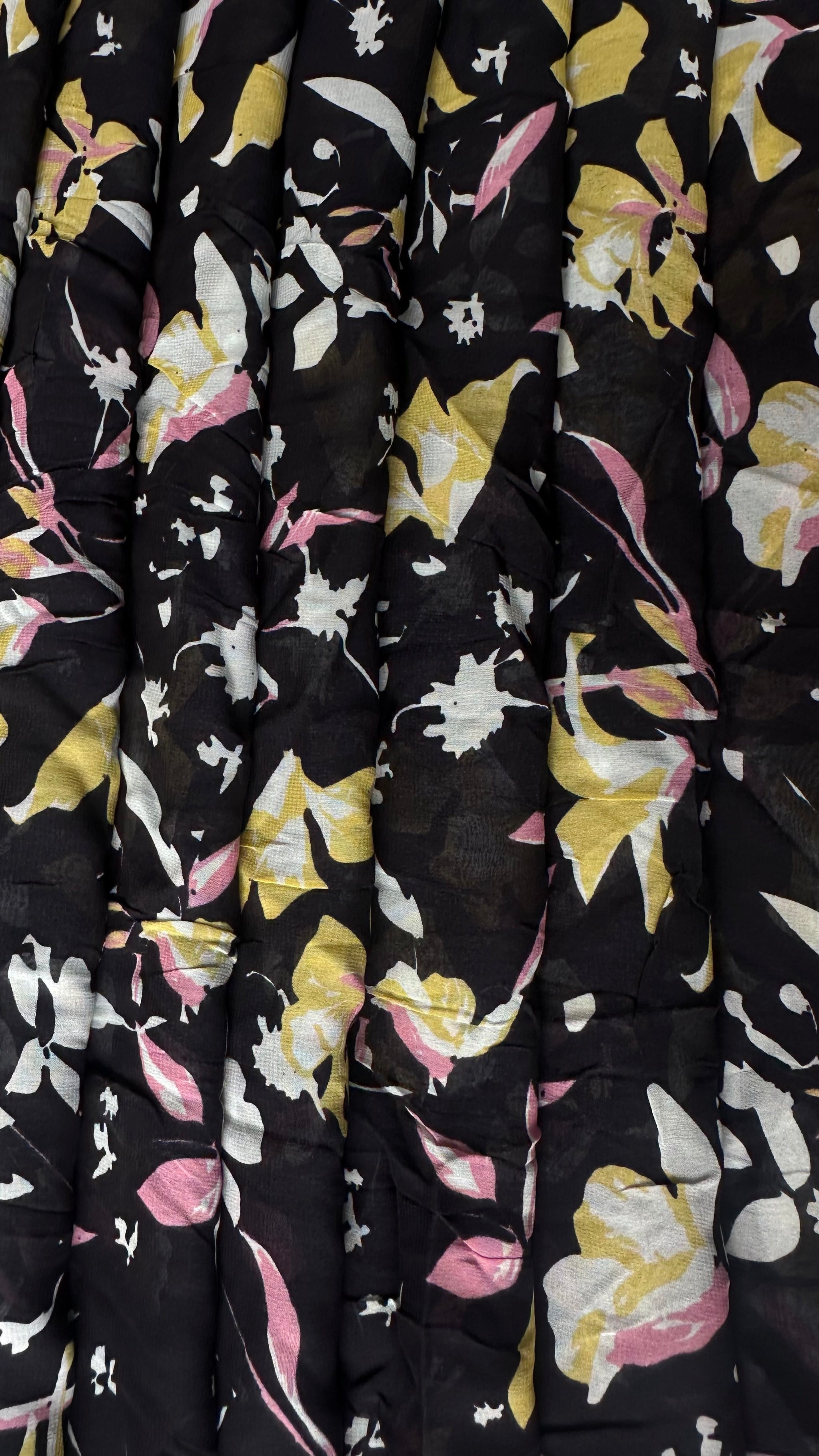 Black With Multi Colour Abstract Floral Print Normal Width Georgette Fabric