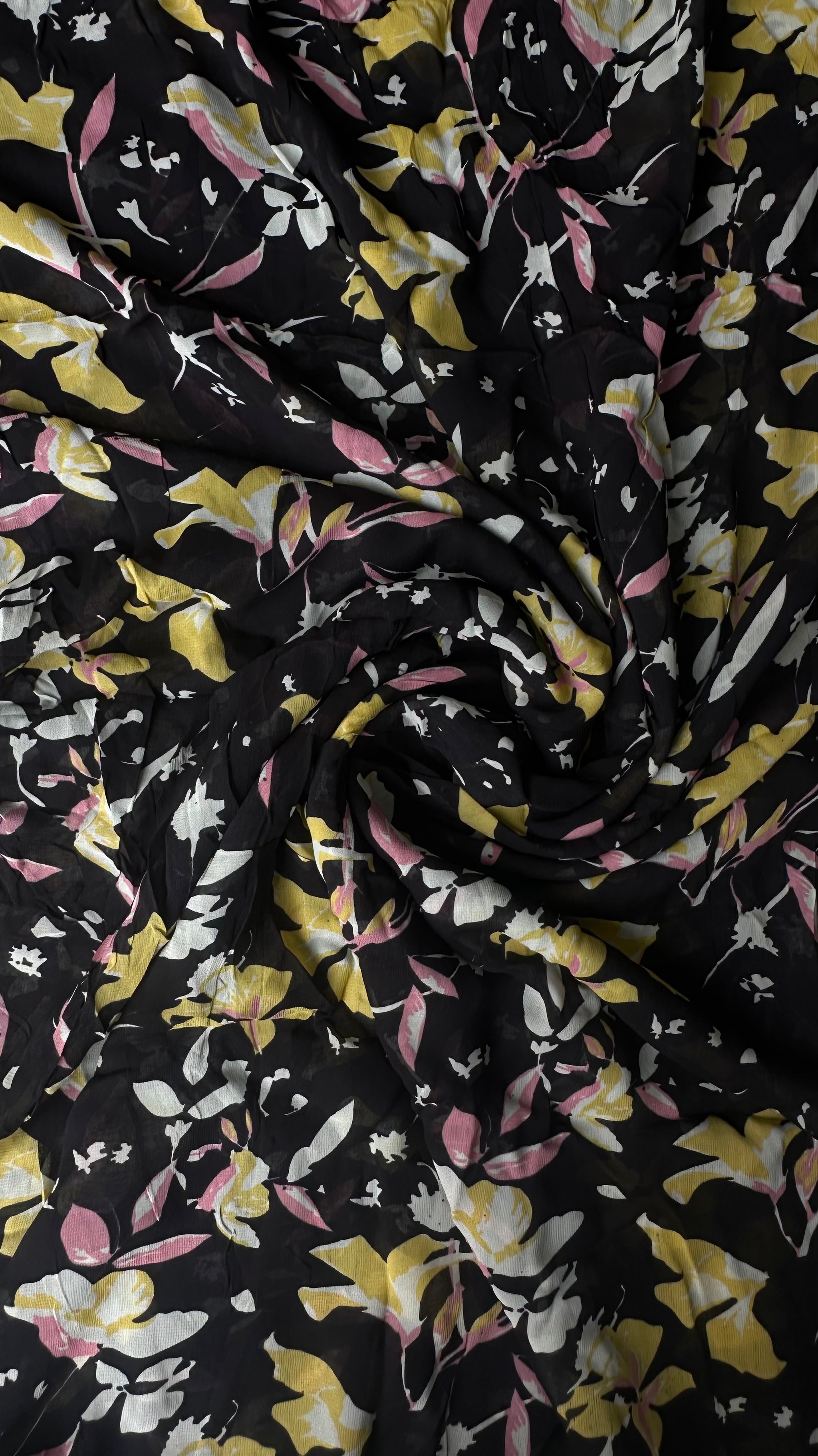 Black With Multi Colour Abstract Floral Print Normal Width Georgette Fabric