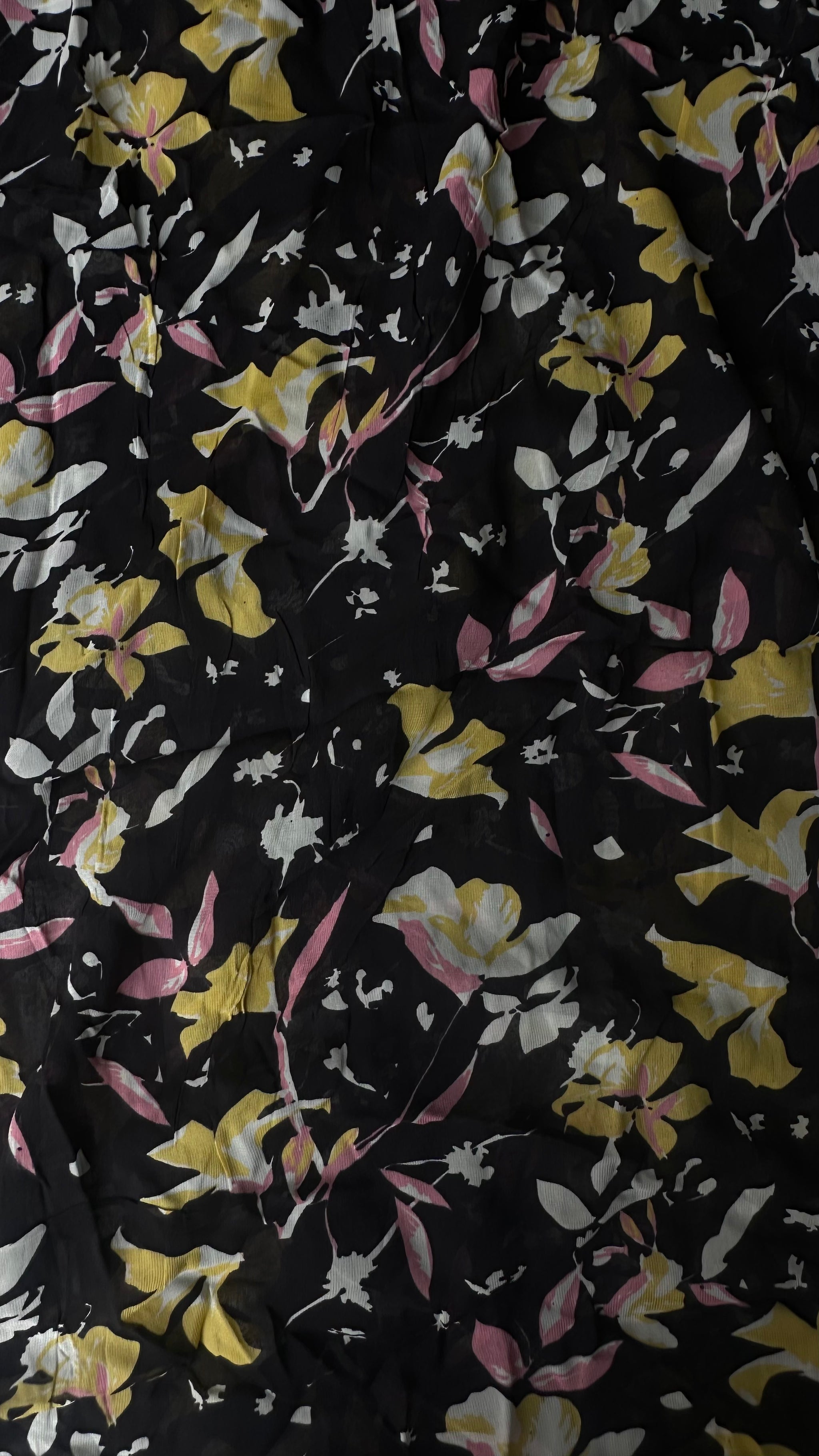 Black With Multi Colour Abstract Floral Print Normal Width Georgette Fabric