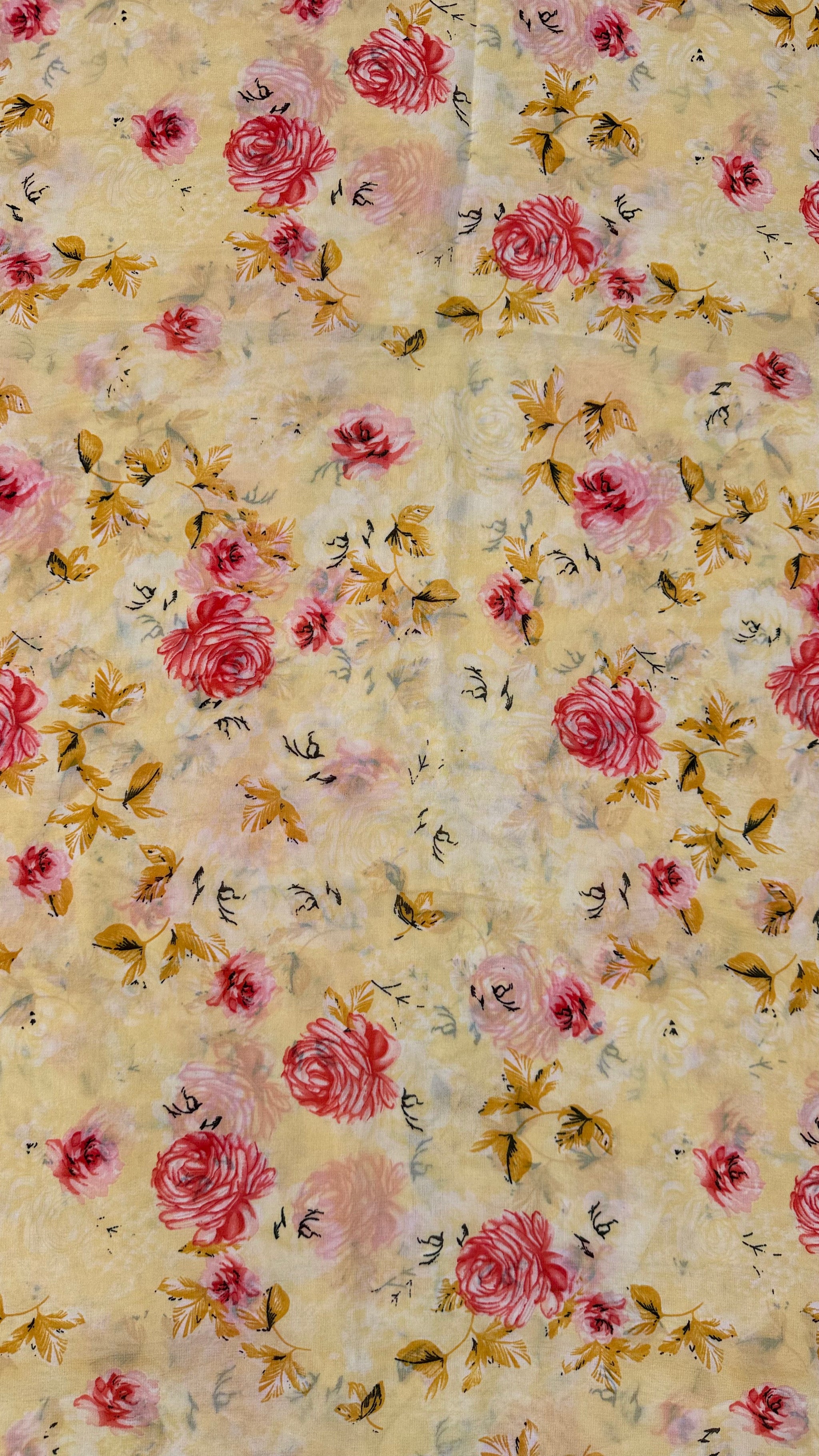 Yellow And Multi Colour Floral Print Normal Width Georgette Fabric