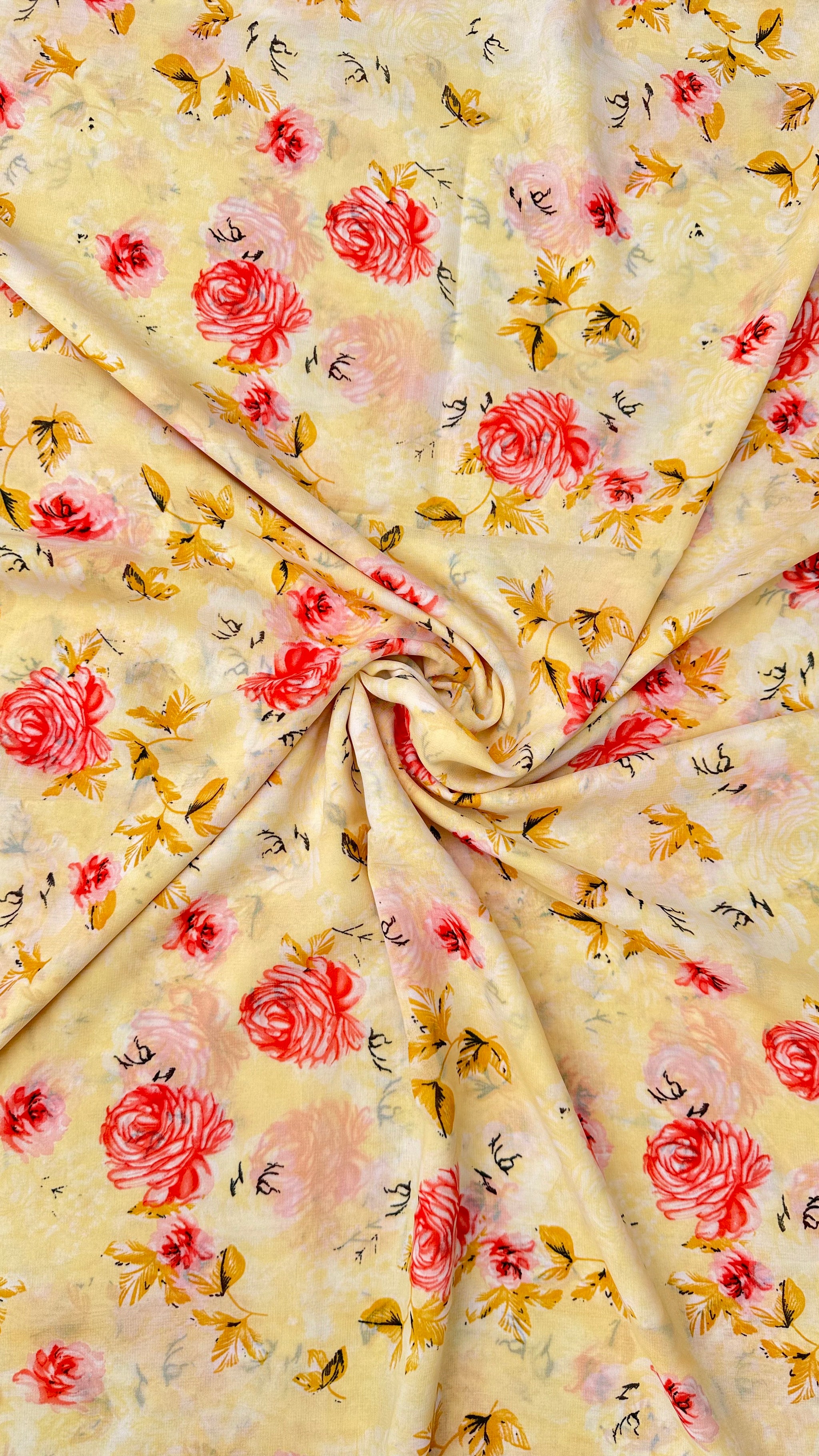 Yellow And Multi Colour Floral Print Normal Width Georgette Fabric