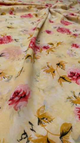 Yellow And Multi Colour Floral Print Normal Width Georgette Fabric