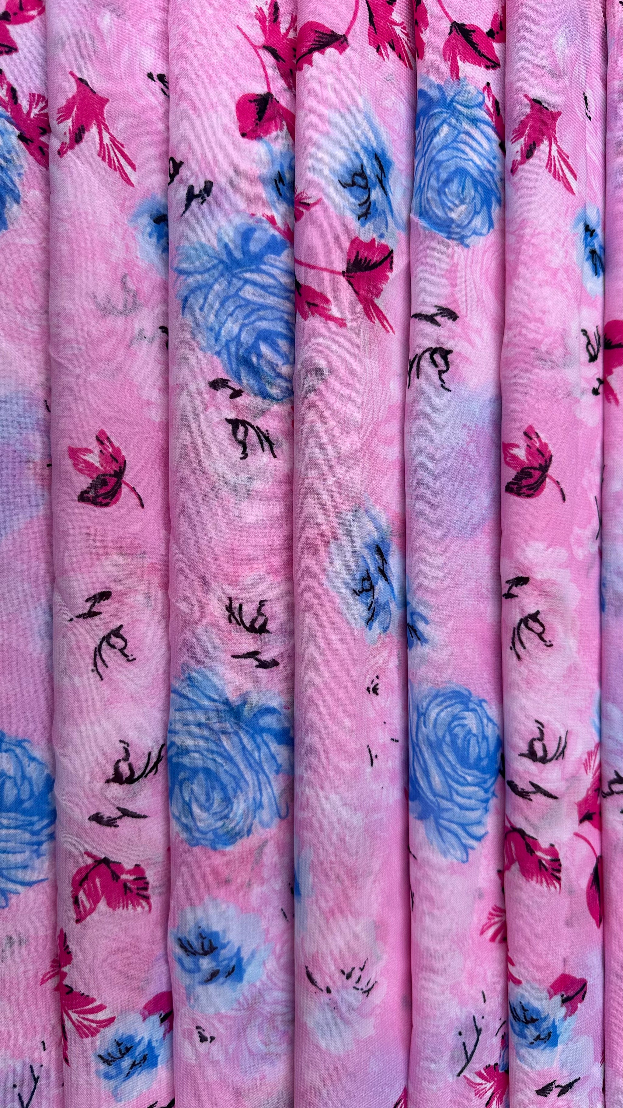 Pink Multi Colour Floral Print Normal Width Georgette Fabric