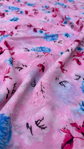 Pink Multi Colour Floral Print Normal Width Georgette Fabric
