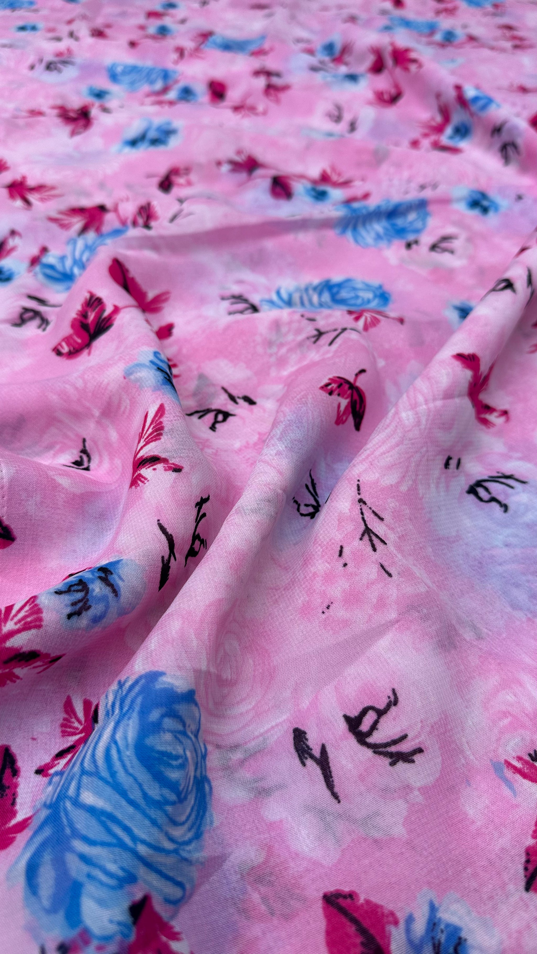 Pink Multi Colour Floral Print Normal Width Georgette Fabric