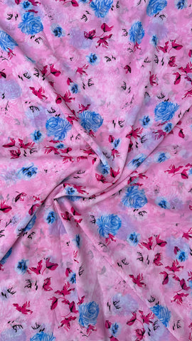 Pink Multi Colour Floral Print Normal Width Georgette Fabric