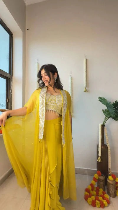 Lightweight Olive Green Saree with Silver Thread Embroidery