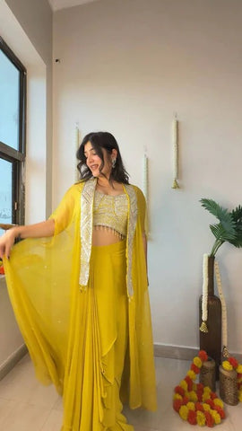 Lightweight Olive Green Saree with Silver Thread Embroidery