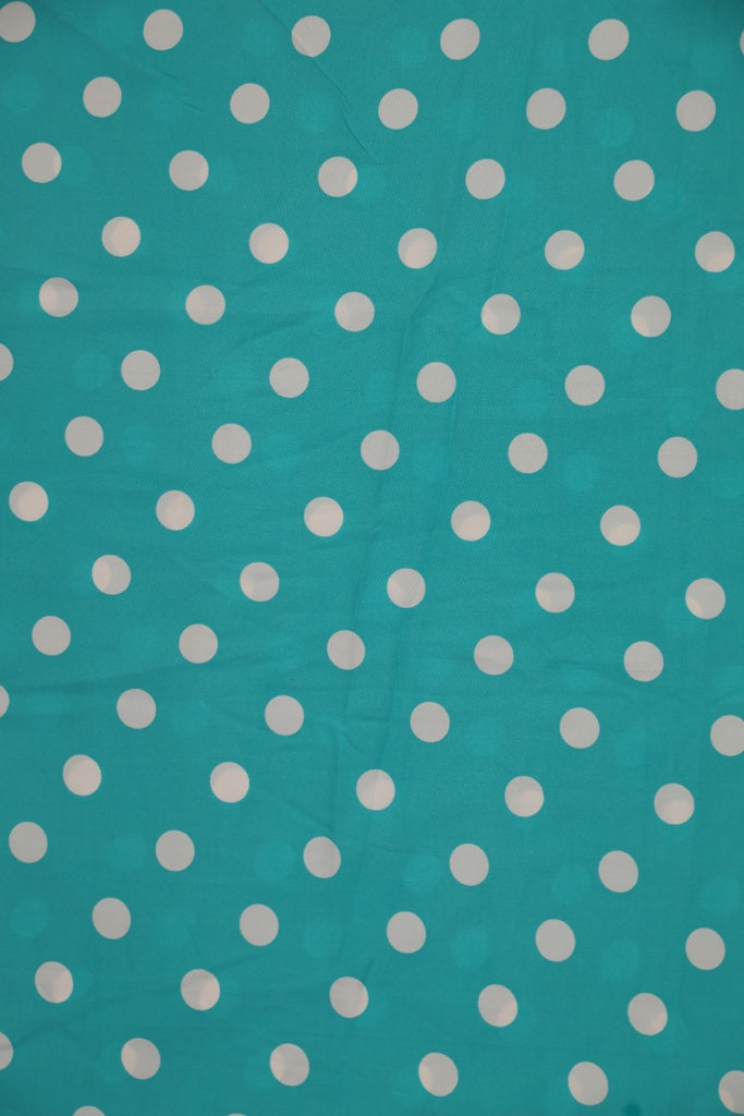 Ocean Blue And White Polkadots Small Width Crepe Fabric